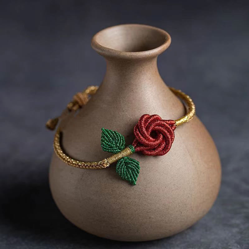 Bracelet fait main en corde de fleur de rose Buddha Stones et huit fils, nœud de paix, porte-bonheur