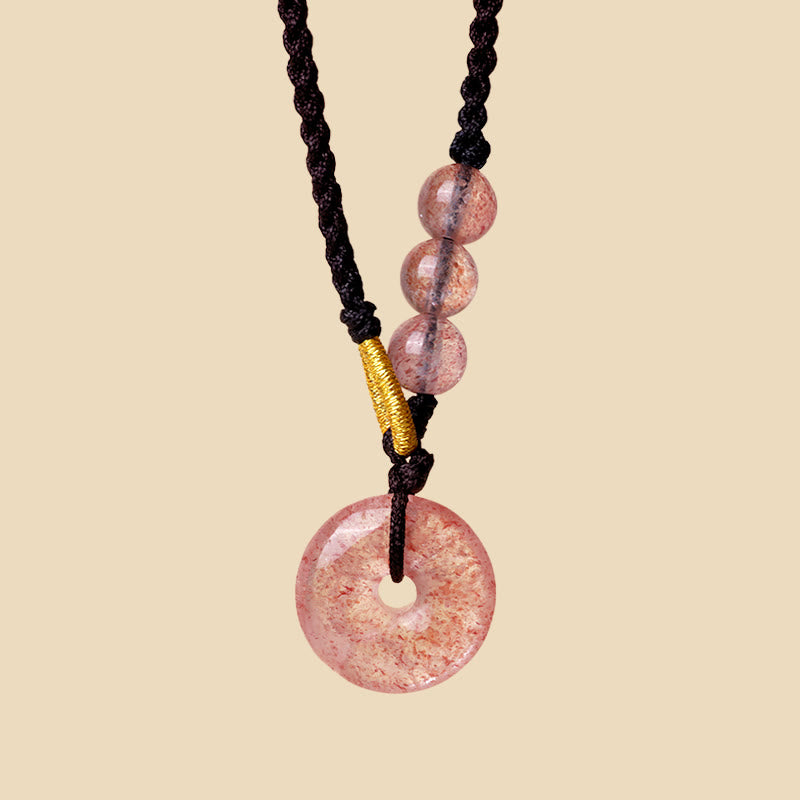 Collier pendentif de guérison avec boucle de paix en quartz fraise et calcédoine de Buddha Stones
