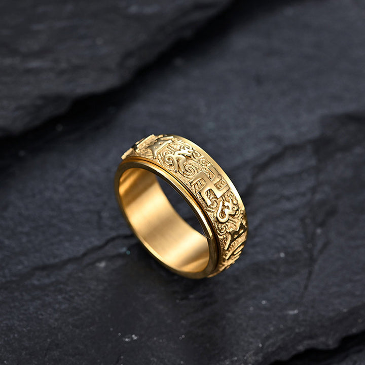 Bague en acier titane Buddha Stones Six True Words Équilibre Calme
