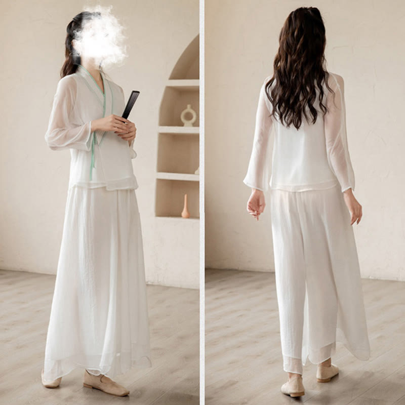 Ensemble de vêtements en mousseline de soie pour femme Buddha Stones et prière rétro, méditation spirituelle zen