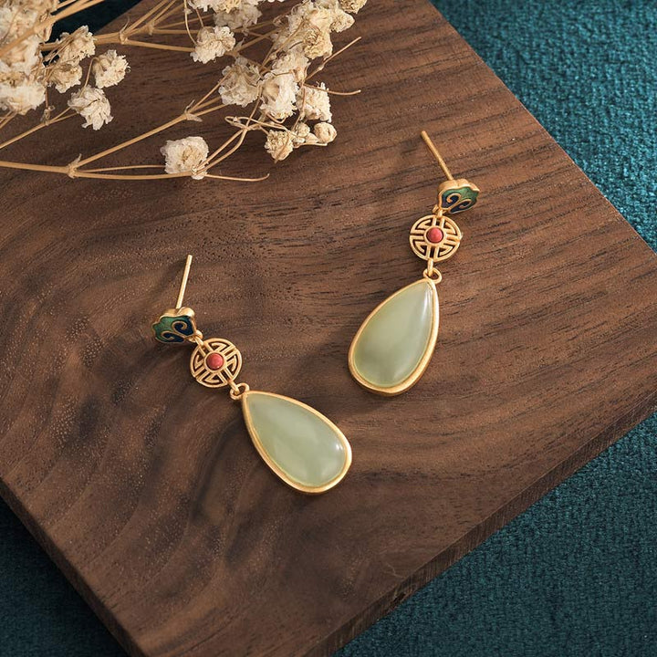 Boucles d'oreilles Buddha Stones FengShui Jade Double Happiness Fortune