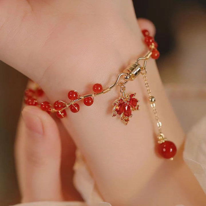 Bracelet porte-bonheur en forme de feuille d'érable rouge Buddha Stones