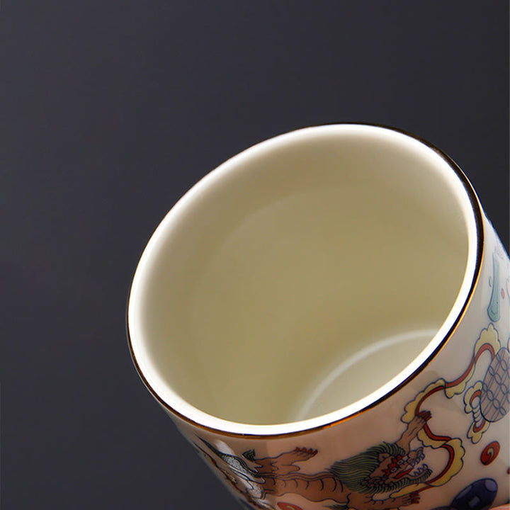 Buddha Stones Vintage Fleur de Prunier Pin Bambou Phénix Kirin Lion Dansant Tasse à Thé en Céramique Tasses à Thé