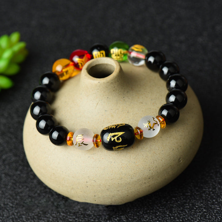 Bracelet porte-bonheur tibétain en onyx noir