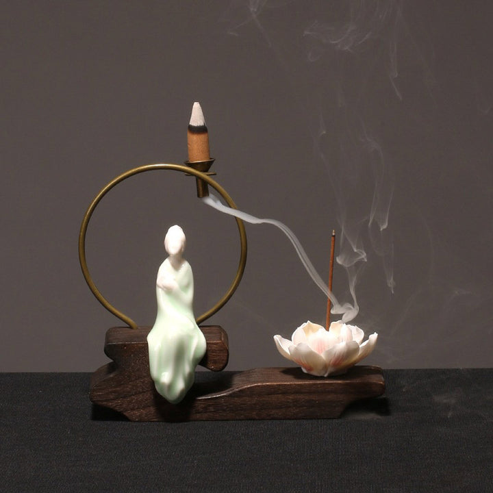 Brûleur d'encens en céramique avec Buddha Stones et lotus pour la guérison et la méditation