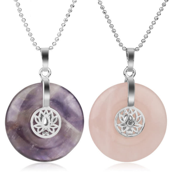 Collier pendentif de guérison en cristal rose avec Buddha Stones et améthyste