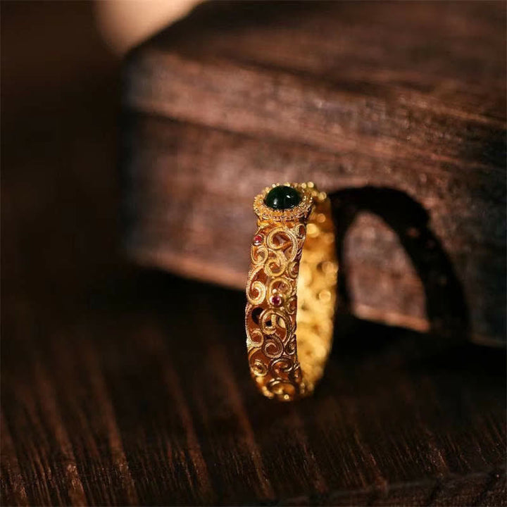 Buddha Stones Argent Sterling 925 Jade Cyan Bague Succès Chance - image 5