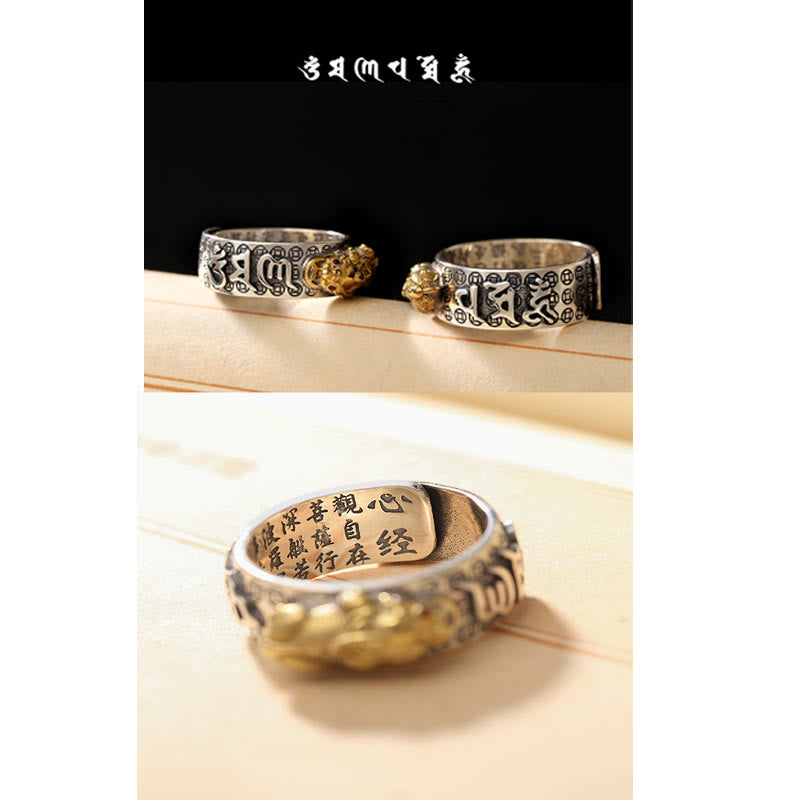 Bague de richesse tibétaine en argent sterling 990 Buddha Stones Om Mani Padme Hum PiXiu Dorje Vajra Heart Sutra gravé