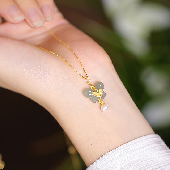 Collier pendentif papillon Bouddha rieur en argent sterling 925 avec jade Hetian naturel cyan - Perle Papillon - image 34