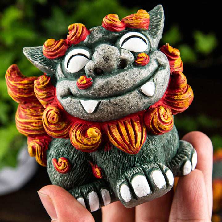 Buddha Stones Petite paire de chiens Fu Foo Lion Conjurer le mal Protection Décoration en résine pour la maison