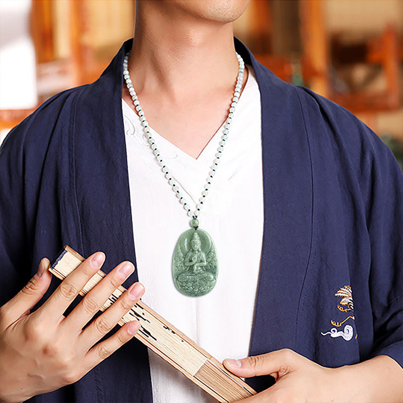 Collier pendentif amulette de richesse en jade naturel Avalokitesvara Buddha Stones - image 4