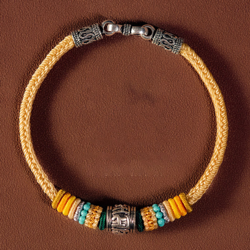 Bracelet tressé tibétain en argent sterling 925 fait main avec Buddha Stones Om Mani Padme Hum Pureté - Jaune - 19 cm pour la plage de poids (90-100 kg) - image 0