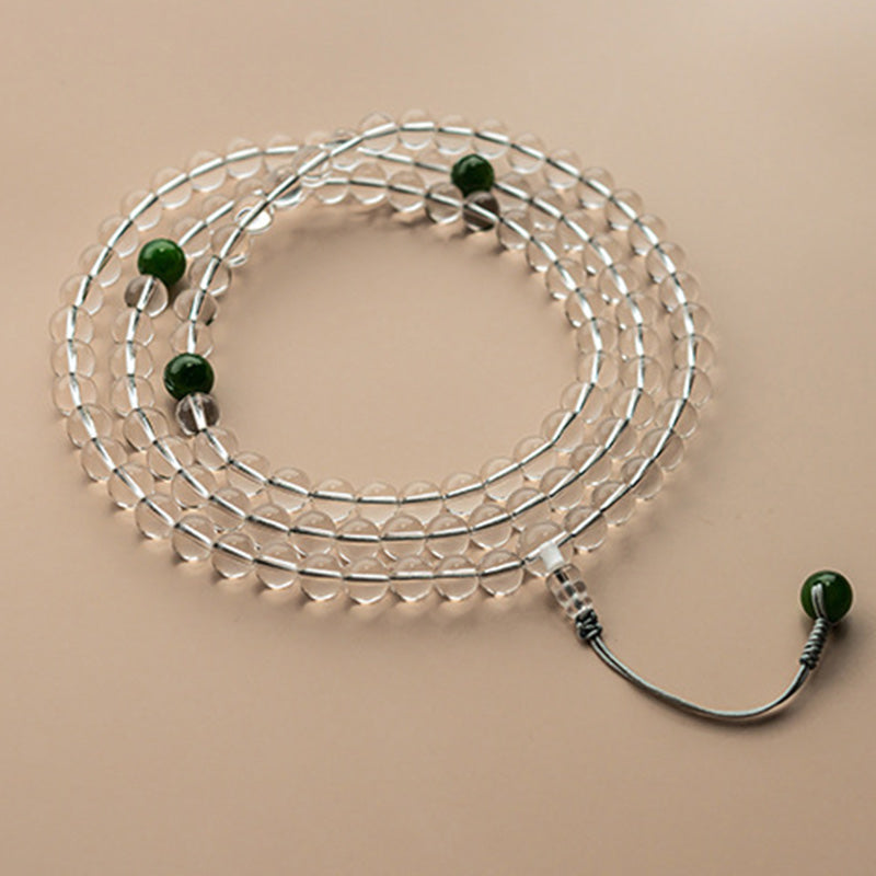 Bracelet de méditation Mala en jade blanc et cristal de 108 perles Buddha Stones