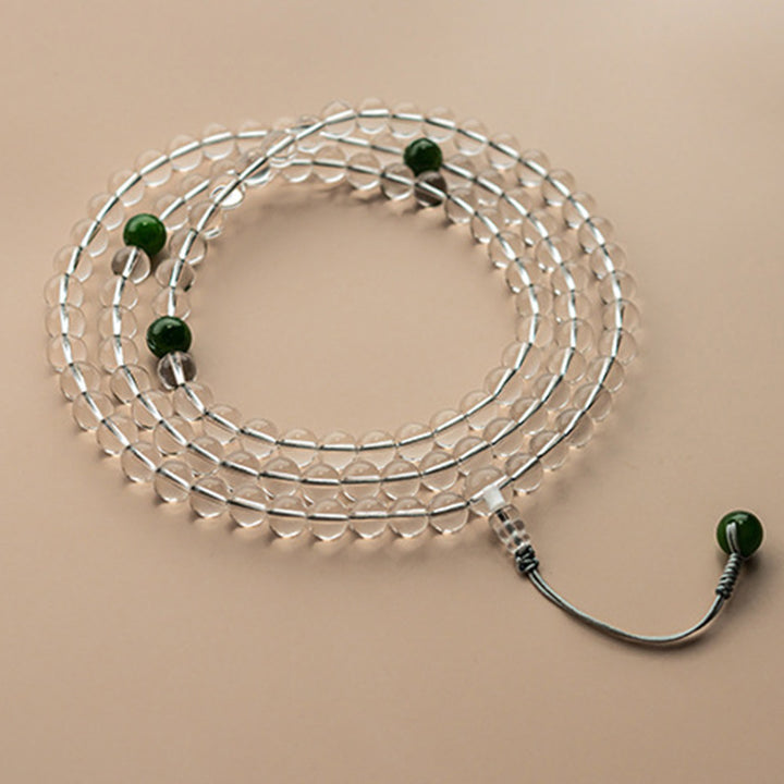 Bracelet de méditation Mala en jade blanc et cristal de 108 perles Buddha Stones
