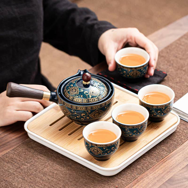 Service à thé chinois Gongfu en Buddha Stones avec théière en céramique et sac cadeau portable