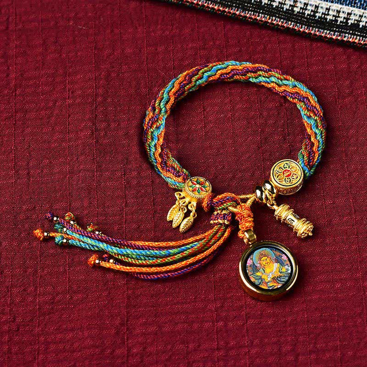 Bracelet tressé en Buddha Stones avec nœud de réincarnation et roue de prière, attrape-rêves