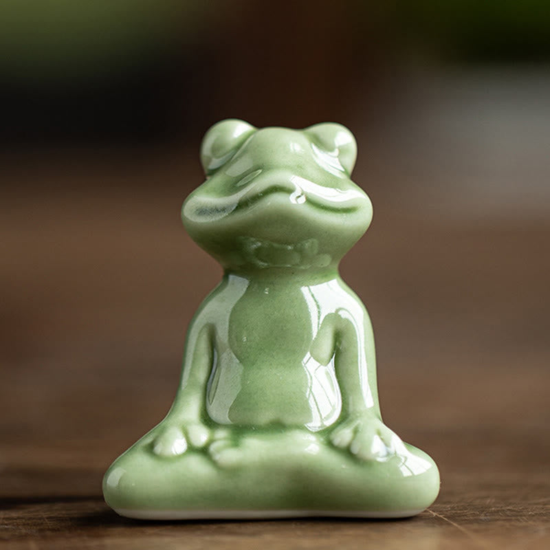 Buddha Stones Mini Petite Méditation Lotus Repos Grenouille Céramique Richesse Chance Maison Thé Animal Figurine Décoration - Petite grenouille de méditation 4,6 x 2,7 x 5,7 cm - image 2