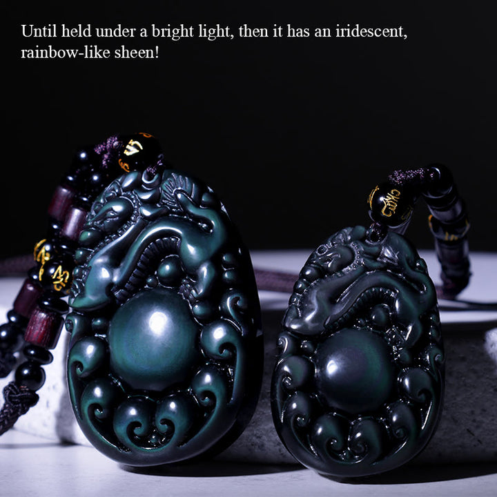 Collier PiXiu en obsidienne arc-en-ciel positive tibétaine avec Buddha Stones - image 2