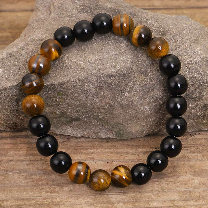 Ensemble Mala avec collier de protection en onyx noir Buddha Stones et œil de tigre
