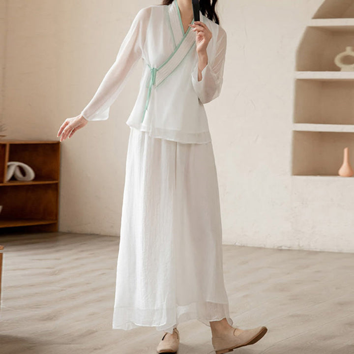 Ensemble de vêtements en mousseline de soie pour femme Buddha Stones et prière rétro, méditation spirituelle zen