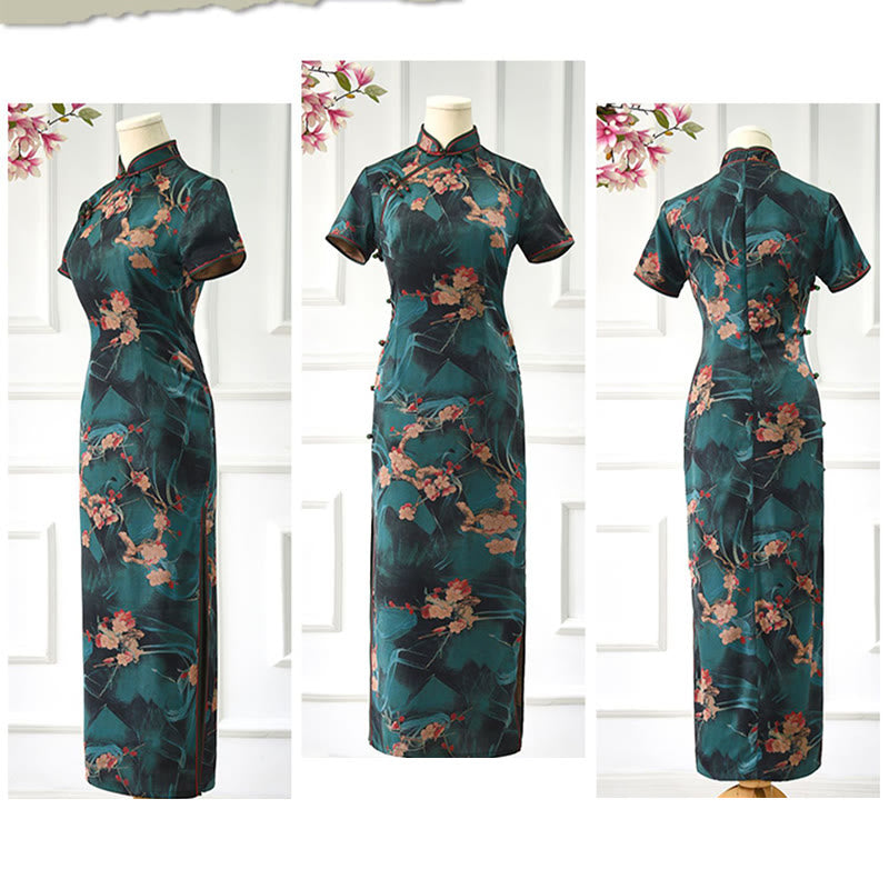 Robe Qipao à imprimé floral rose vintage Buddha Stones pour femme - image 10
