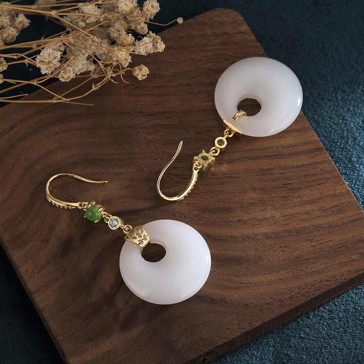 Boucles d'oreilles pendantes Feng Shui en jade blanc