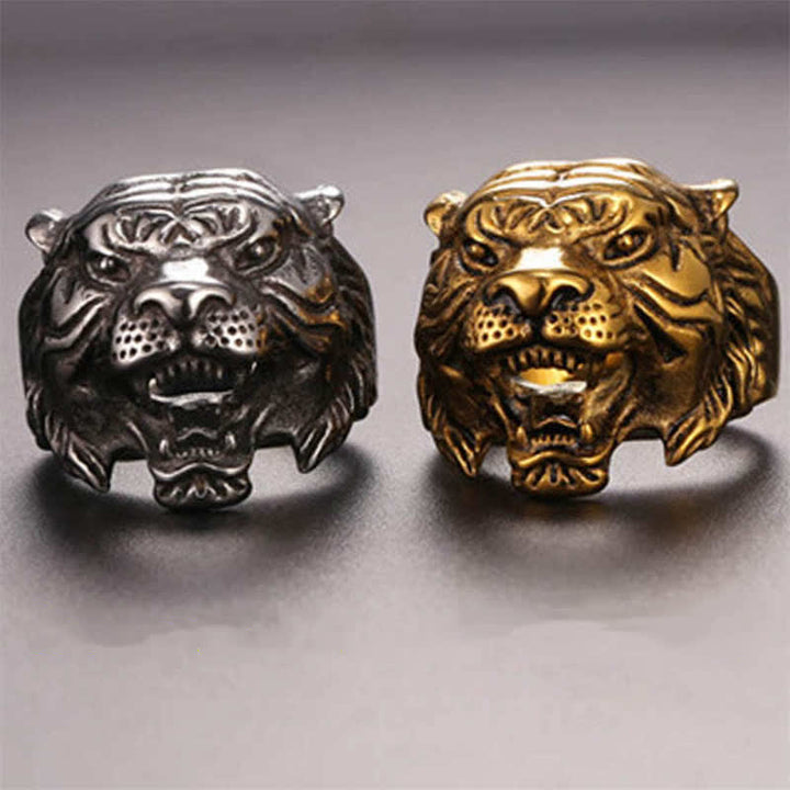 Bague de motard punk rock calme et équilibrée en acier titane avec tête de tigre pour homme