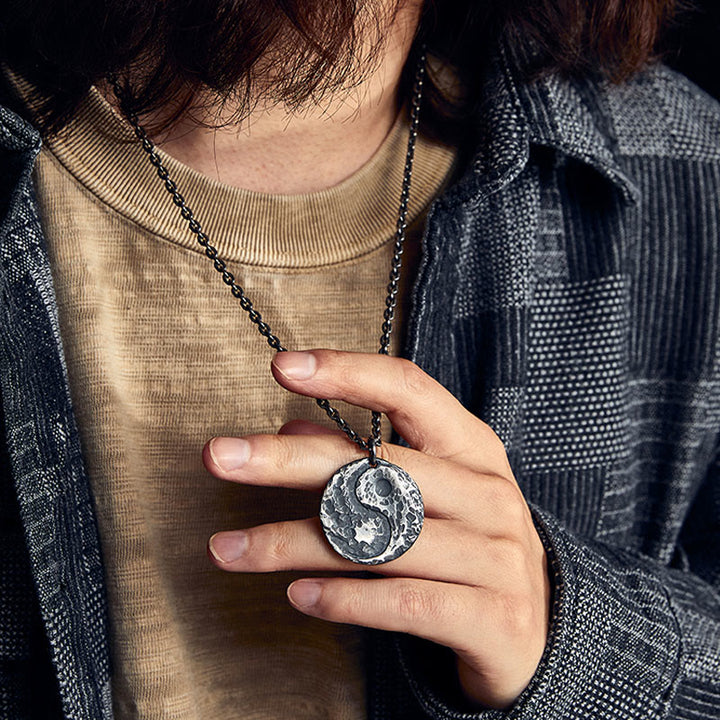 Collier pendentif en argent sterling 990 avec Buddha Stones et texture marteau Yin Yang - image 5
