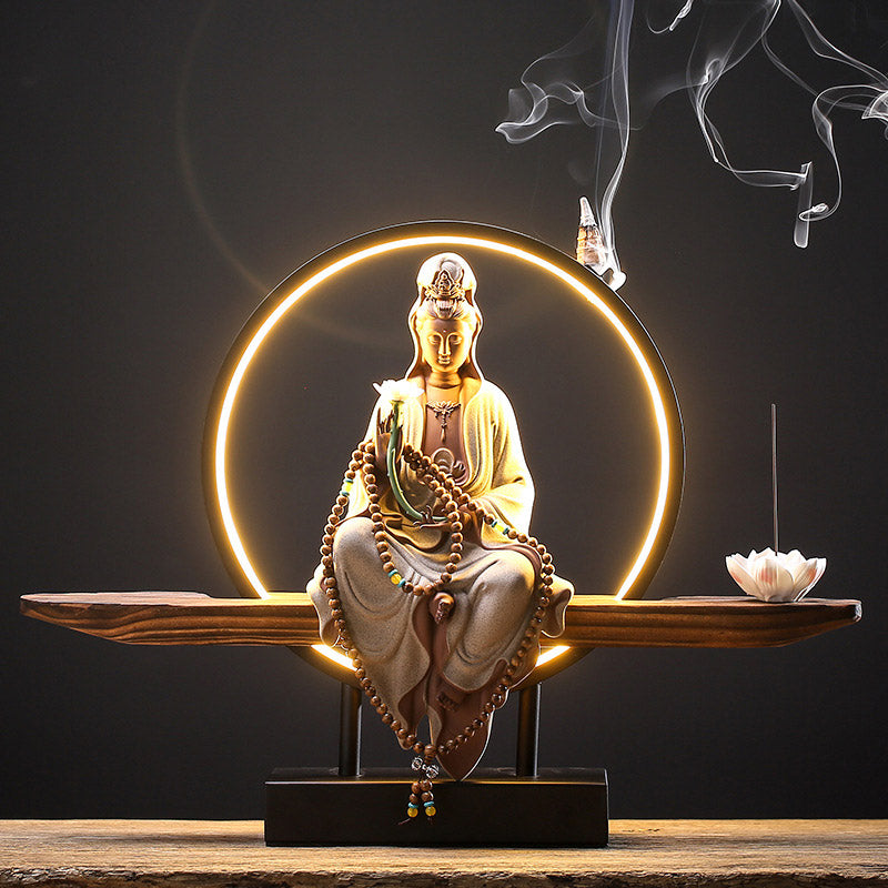 Buddha Stones Bouddha Avalokitesvara Céramique Lotus Relaxation Brûleur d'encens Décoration - Lotus Avalokitesvara Blanc - image 0