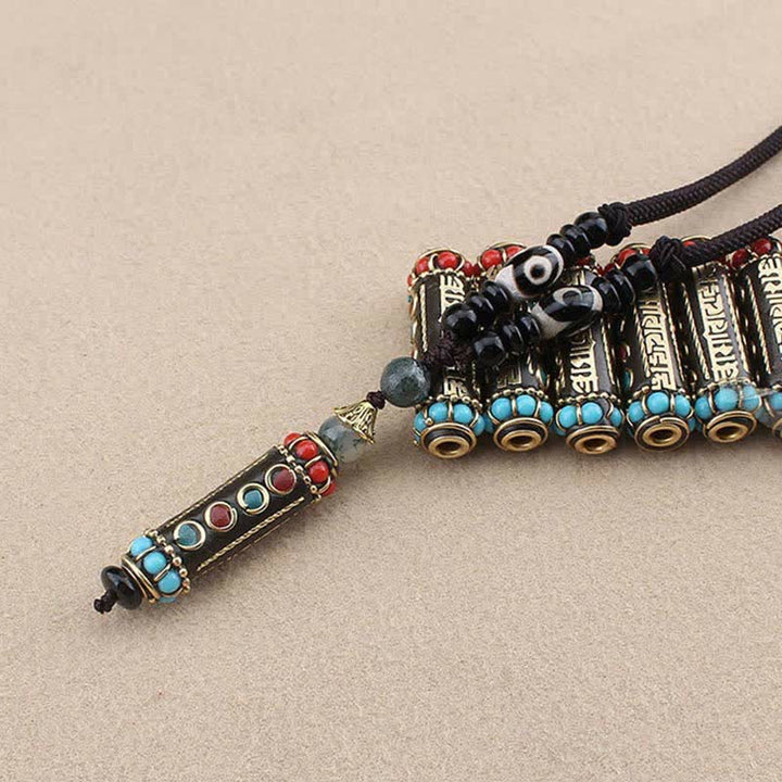 Buddha Stones tibétain Om Mani Padme Hum Dzi perle wengé bois collier pendentif