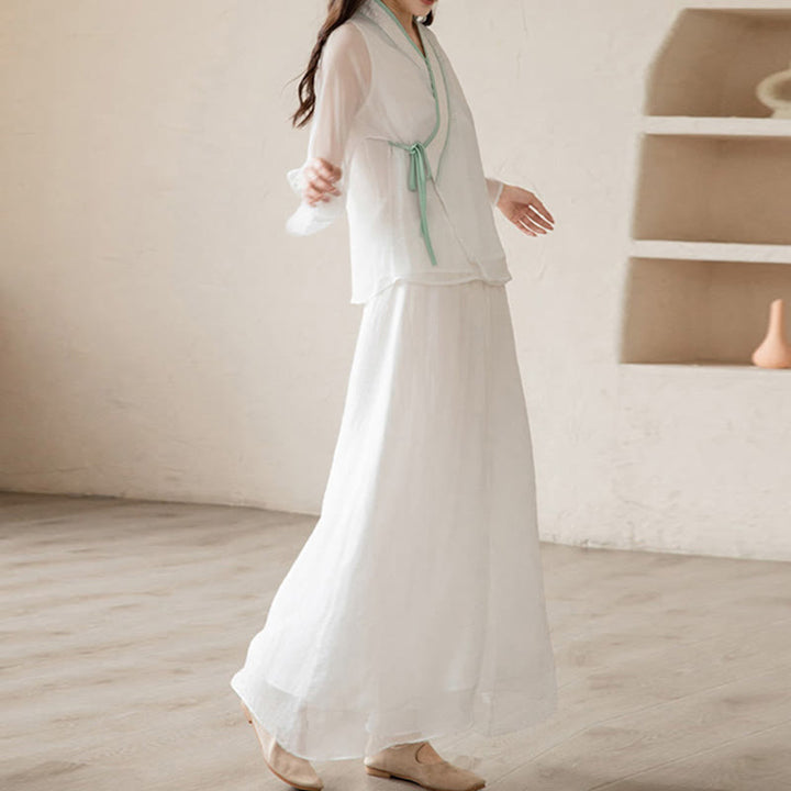 Ensemble de vêtements en mousseline de soie pour femme Buddha Stones et prière rétro, méditation spirituelle zen