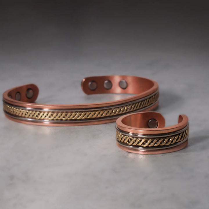 Bracelet manchette réglable en cuivre magnétique Buddha Stones