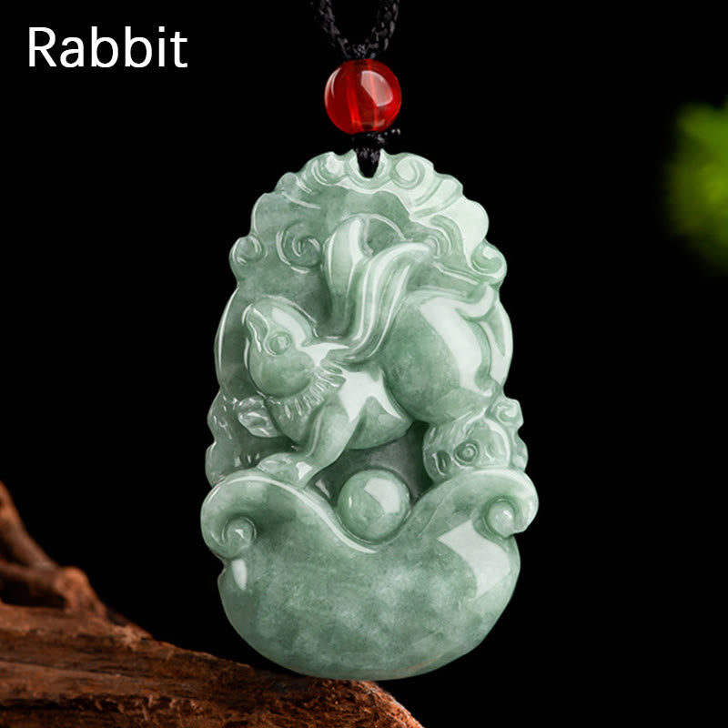 Collier pendentif en jade vert naturel avec Buddha Stones et 12 signes du zodiaque chinois