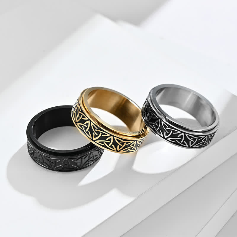 Bague rotative calme en acier titane avec Buddha Stones