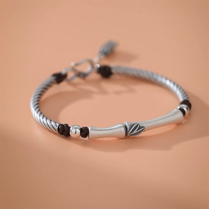 Bracelet porte-bonheur en argent sterling 999 avec motif de cigale en bambou et Buddha Stones