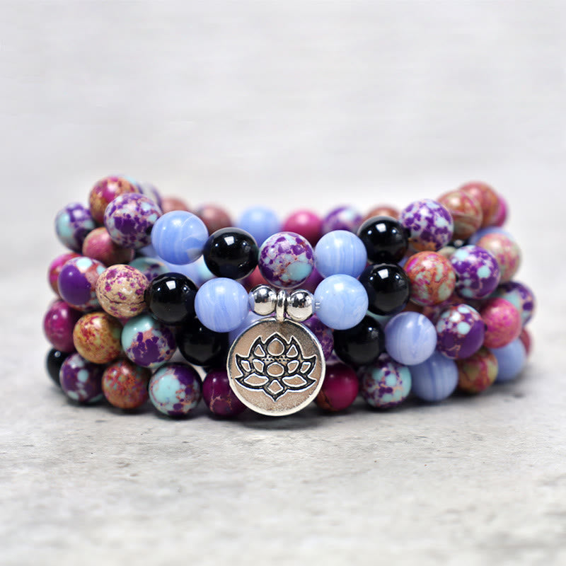 Buddha Stones Miano Naturel Violet Véritable Pierre Lotus Mala
