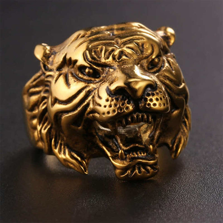Bague de motard punk rock calme et équilibrée en acier titane avec tête de tigre pour homme