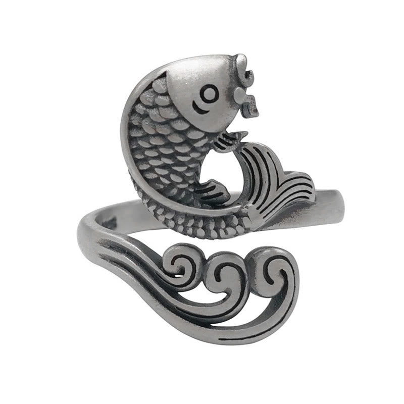 Bague en argent sterling 925 Buddha Stones et poisson koï