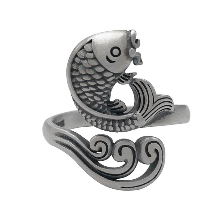 Bague en argent sterling 925 Buddha Stones et poisson koï