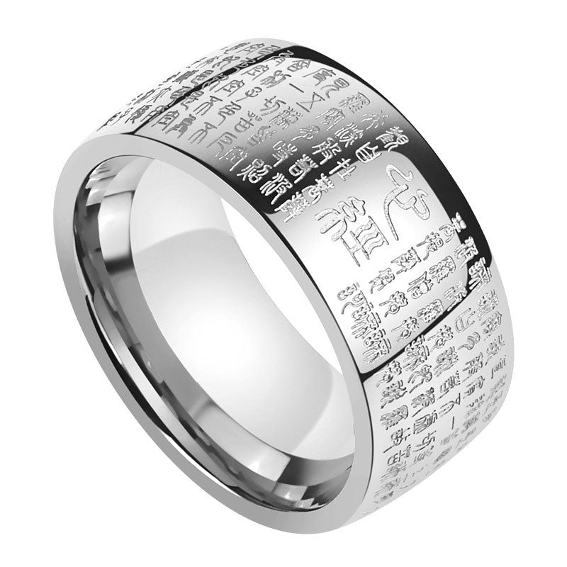 Bague porte-bonheur Buddha Stones Feng Shui Bouddhisme Sutra du cœur antique - Argent-US11 - image 3