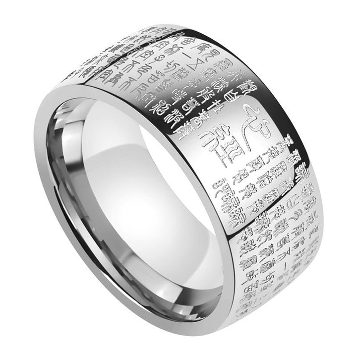 Bague porte-bonheur Buddha Stones Feng Shui Bouddhisme Sutra du cœur antique - Argent-US11 - image 3