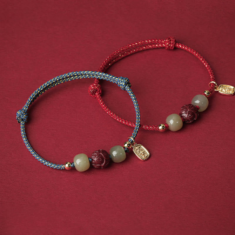 Bracelet en corde fait main en jade Hetian plaqué or 14 carats avec lotus porte-bonheur de Buddha Stones - image 10