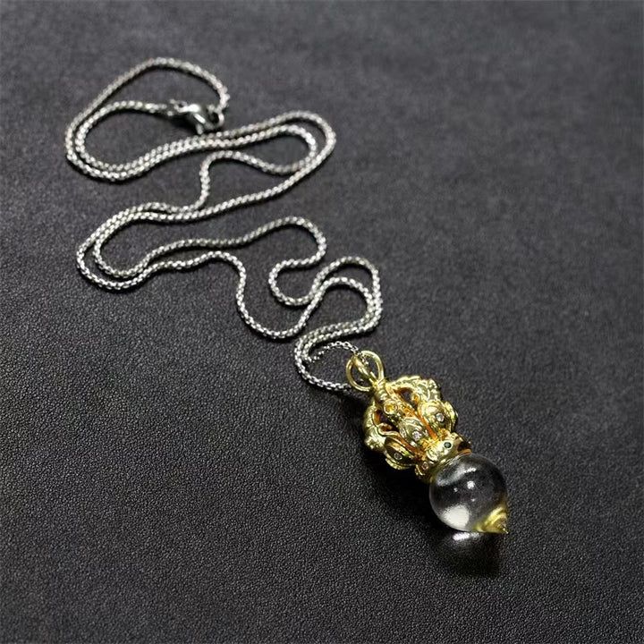 Collier pendentif en cristal de force Lotus Liuli à 4 griffes avec Buddha Stones tibétaines Dorje Vajra
