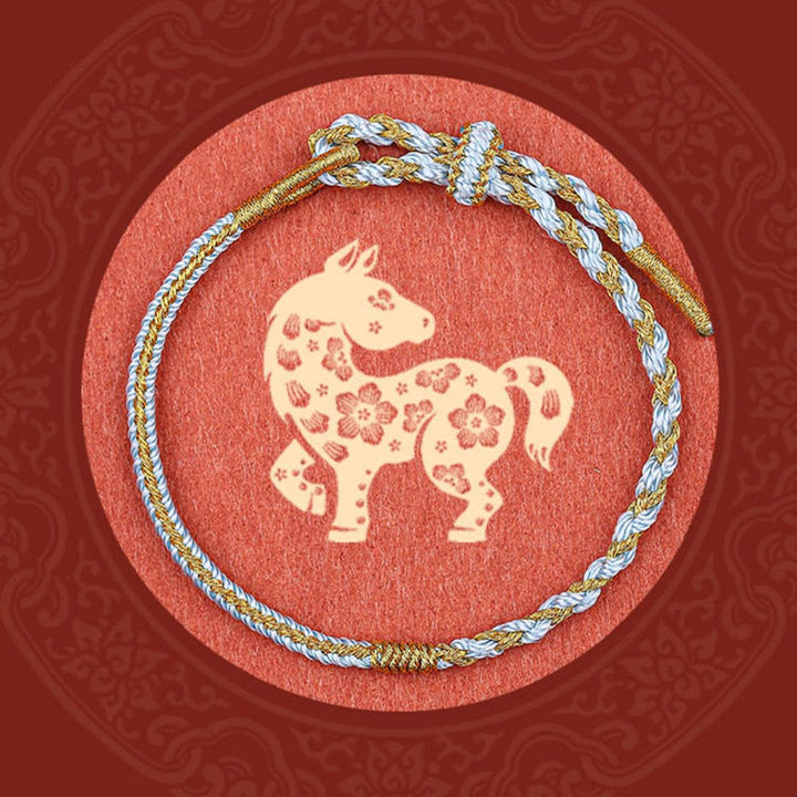 Bracelet tressé en Buddha Stones fait à la main avec symbole du zodiaque chinois, lapin, coq, rat, cheval, dragon