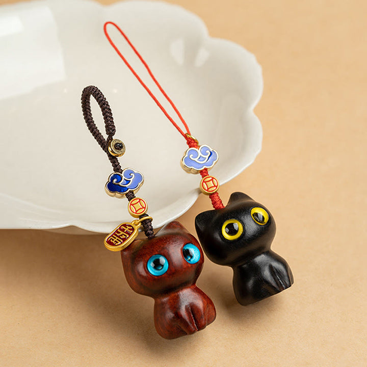 Porte-clés de protection en bois de santal rouge et ébène avec petites feuilles de Buddha Stones, porte-clés pour téléphone, décoration à suspendre - image 15