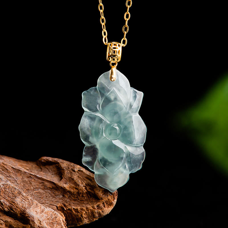 Collier pendentif de prospérité en jade naturel en or 18 carats Buddha Stones et motif lotus - image 5