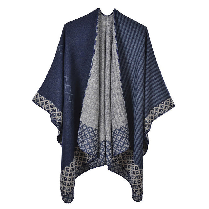 Châle tibétain à rayures et motifs de diamants avec Buddha Stones , écharpe douce et chaude pour l'hiver - Bleu marine gris - image 23