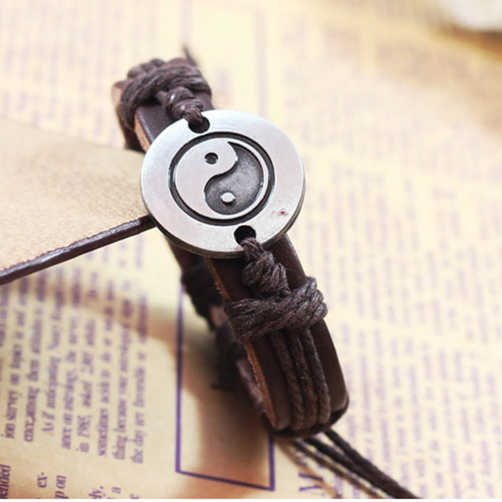 Bracelet en cuir avec cordon d'harmonie rétro Yin Yang et Buddha Stones