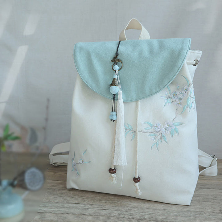Sac à dos en toile de grande capacité brodé à la main avec Buddha Stones