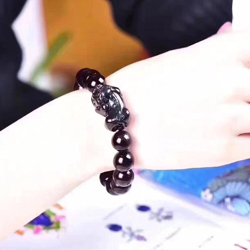 Bracelet porte-bonheur FengShui PiXiu en obsidienne arc-en-ciel avec Buddha Stones